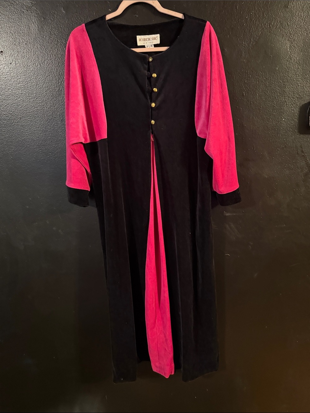 Nicole Miller Black and Hot Pink Velvet Long Sleeve Dress